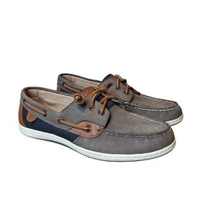 Sperry Boat Shoes Womens 10 Grey Navy Leather Canvas Loafers STS88190